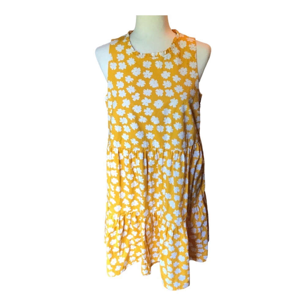 J. Crew Yellow Floral Tiered Sleeveless Dress
